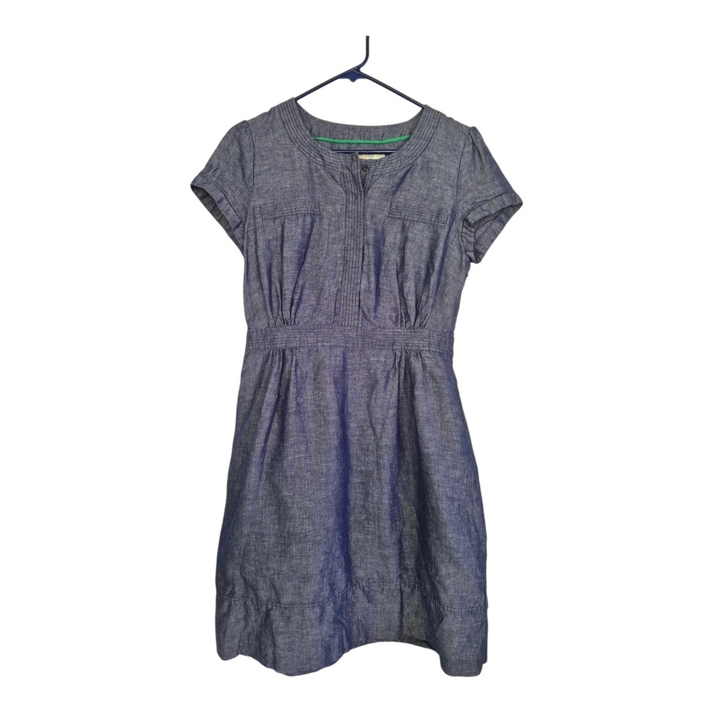 Boden 10 Blue Chambray Linen Cotton Dress Fit Flare Cottagecore Coastal